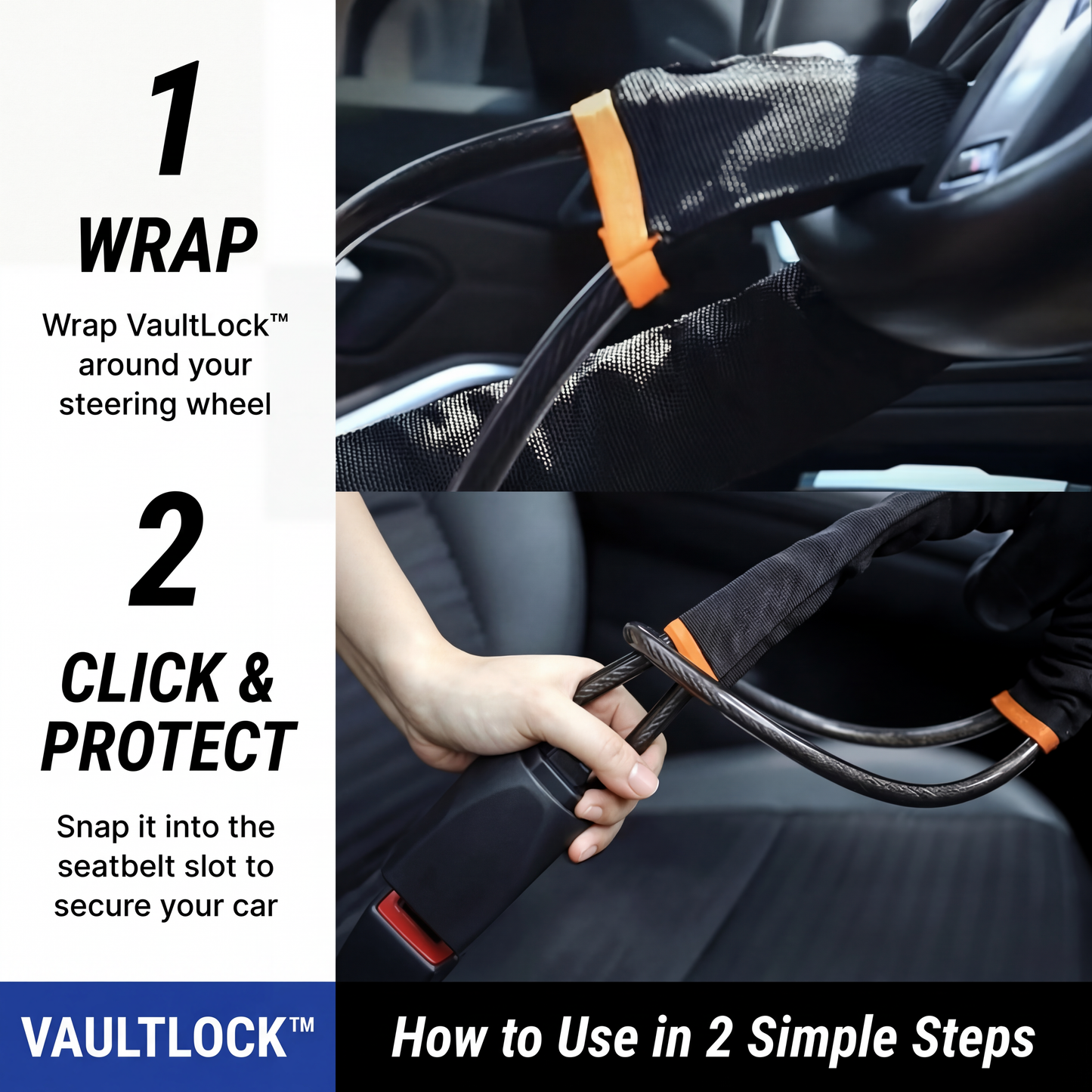 VaultLock™ - Military-Grade Steering Wheel Lock (Anti-Theft)